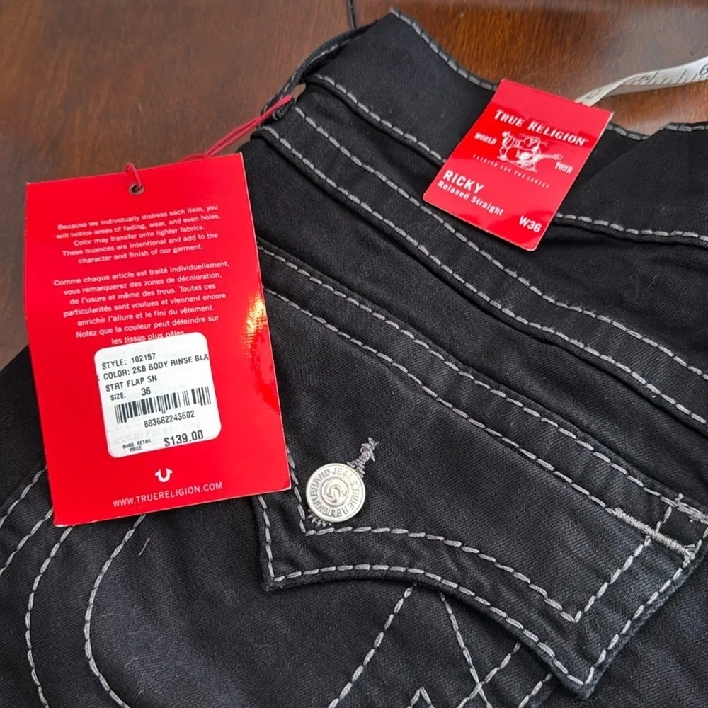 True Religion Ricky black Relaxed Straight denim jeanss NWT 36